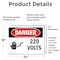 Signmission 220 Volts Danger Sign, Vinyl Decal, 24in W x 18in L, 2PK OS-2PACK-DS-D-1824-L-1008 - alternate 3